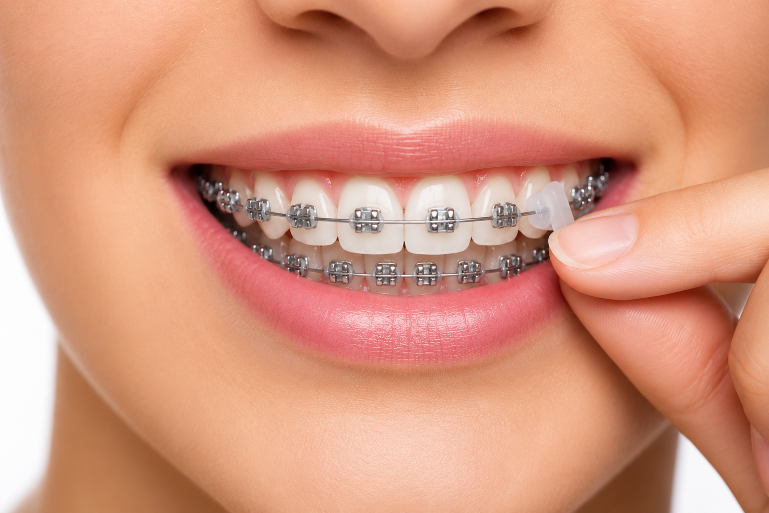 person applying orthodontic wax to braces to reduce irritation from brackets and wires